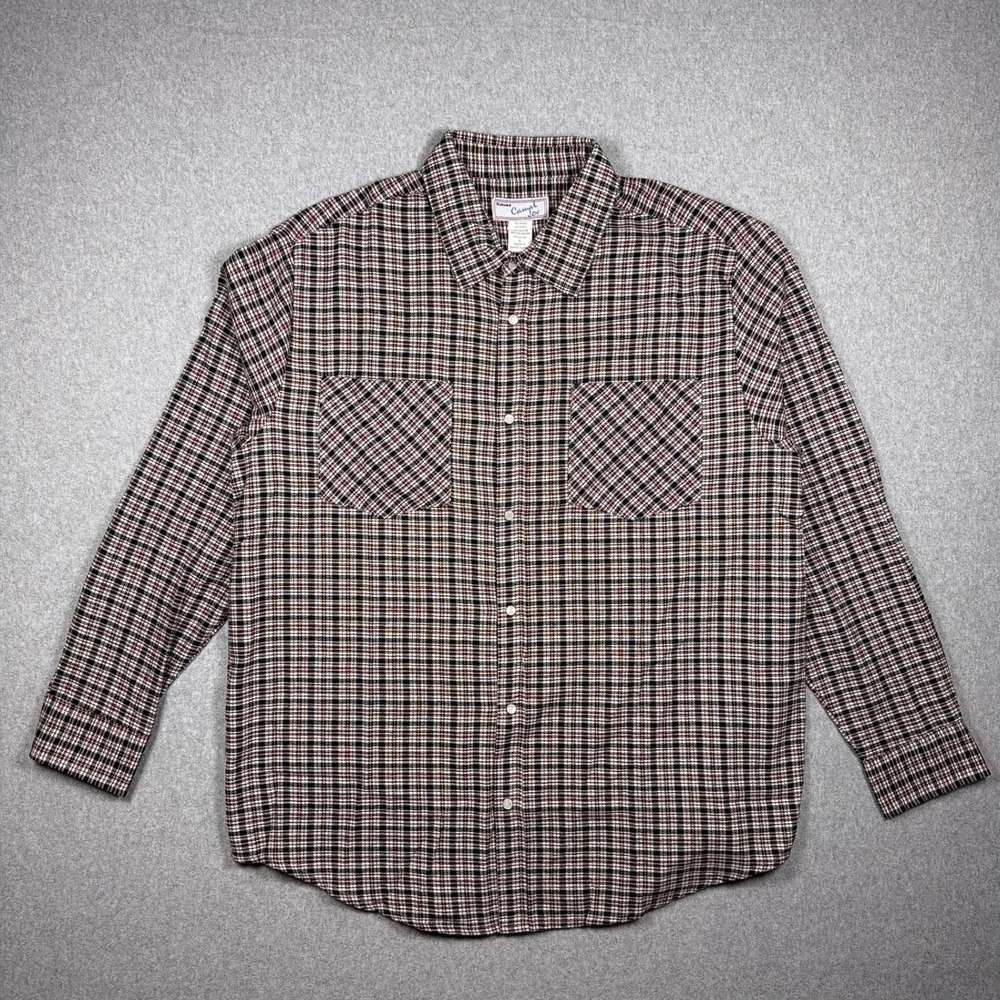 Haband Casual Joe Mens Large Plaid Flannel Snap Button Shirt Burgundy Black